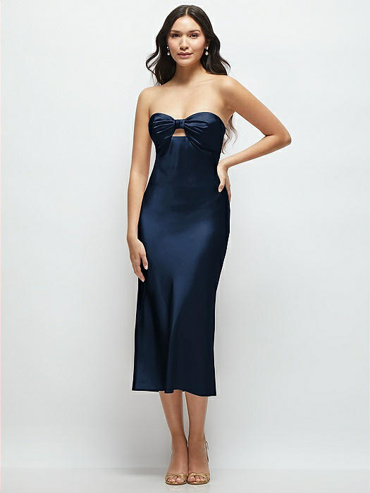 Strapless Bow-Bandeau Cutout Satin Midi Slip Dress