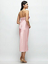 Rear View Thumbnail - Ballet Pink Strapless Bow-Bandeau Cutout Satin Midi Slip Dress