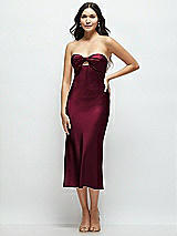 Front View Thumbnail - Cabernet Strapless Bow-Bandeau Cutout Satin Midi Slip Dress