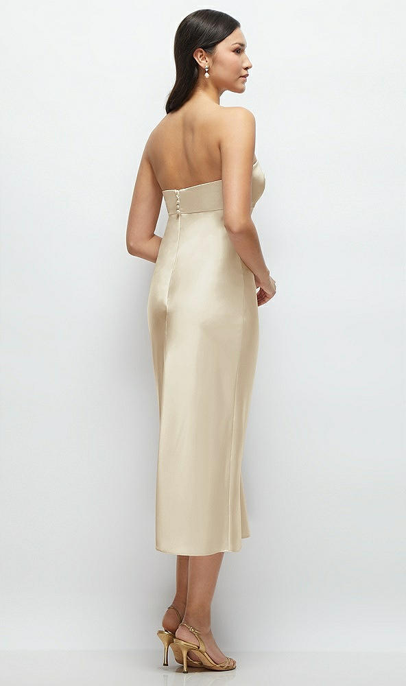 Back View - Champagne Strapless Bow-Bandeau Cutout Satin Midi Slip Dress