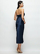 Rear View Thumbnail - Midnight Navy Strapless Bow-Bandeau Cutout Satin Midi Slip Dress