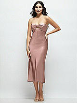 Front View Thumbnail - Neu Nude Strapless Bow-Bandeau Cutout Satin Midi Slip Dress