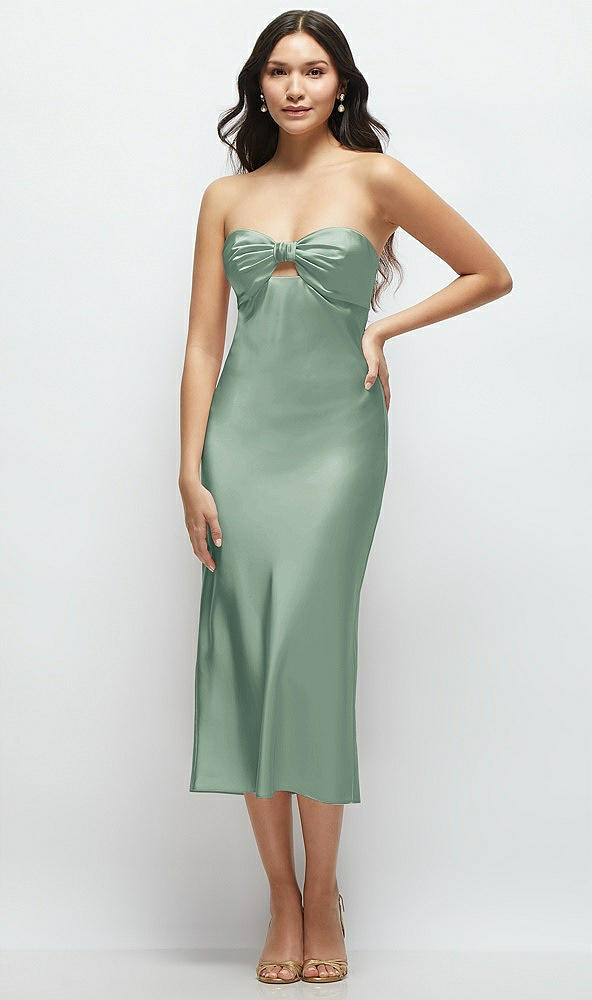 Front View - Seagrass Strapless Bow-Bandeau Cutout Satin Midi Slip Dress