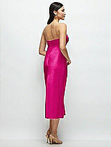 Rear View Thumbnail - Think Pink Strapless Bow-Bandeau Cutout Satin Midi Slip Dress