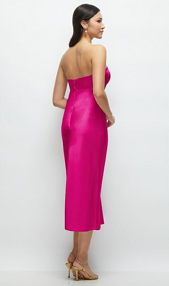 Back View - Think Pink Strapless Bow-Bandeau Cutout Satin Midi Slip Dress