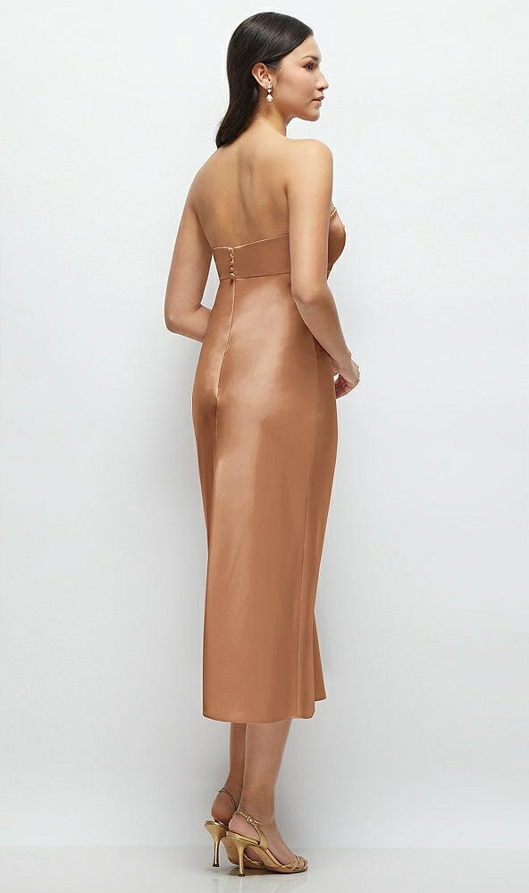 Back View - Toffee Strapless Bow-Bandeau Cutout Satin Midi Slip Dress