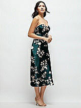 Side View Thumbnail - Vintage Primrose Evergreen Strapless Bow-Bandeau Cutout Floral Satin Midi Slip Dress