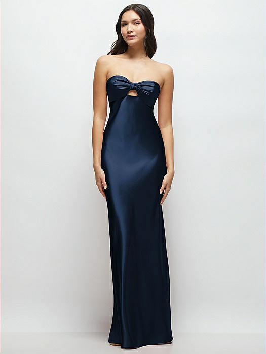 Strapless Bow-Bandeau Cutout Satin Maxi Slip Dress