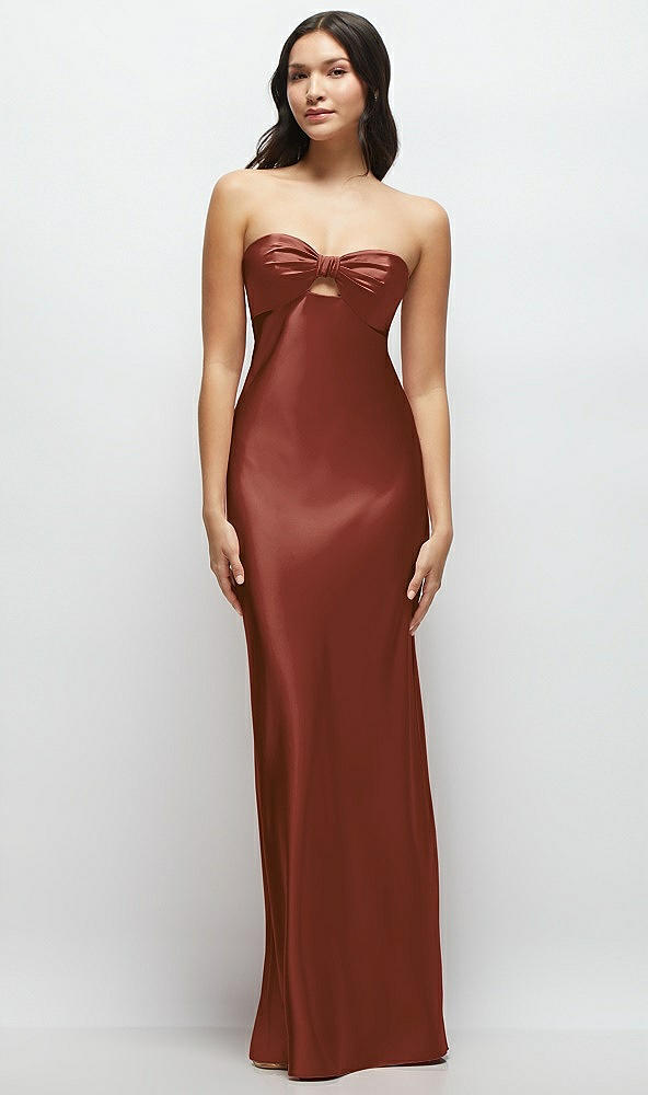 Front View - Auburn Moon Strapless Bow-Bandeau Cutout Satin Maxi Slip Dress