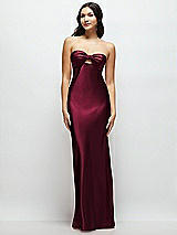 Front View Thumbnail - Cabernet Strapless Bow-Bandeau Cutout Satin Maxi Slip Dress