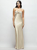 Front View Thumbnail - Champagne Strapless Bow-Bandeau Cutout Satin Maxi Slip Dress