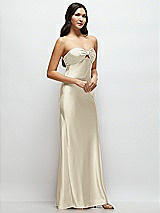 Side View Thumbnail - Champagne Strapless Bow-Bandeau Cutout Satin Maxi Slip Dress