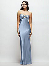 Front View Thumbnail - Cloudy Strapless Bow-Bandeau Cutout Satin Maxi Slip Dress