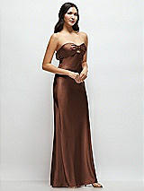 Side View Thumbnail - Cognac Strapless Bow-Bandeau Cutout Satin Maxi Slip Dress