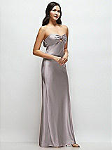 Side View Thumbnail - Cashmere Gray Strapless Bow-Bandeau Cutout Satin Maxi Slip Dress