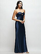 Side View Thumbnail - Midnight Navy Strapless Bow-Bandeau Cutout Satin Maxi Slip Dress