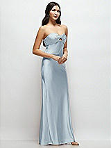 Side View Thumbnail - Mist Strapless Bow-Bandeau Cutout Satin Maxi Slip Dress