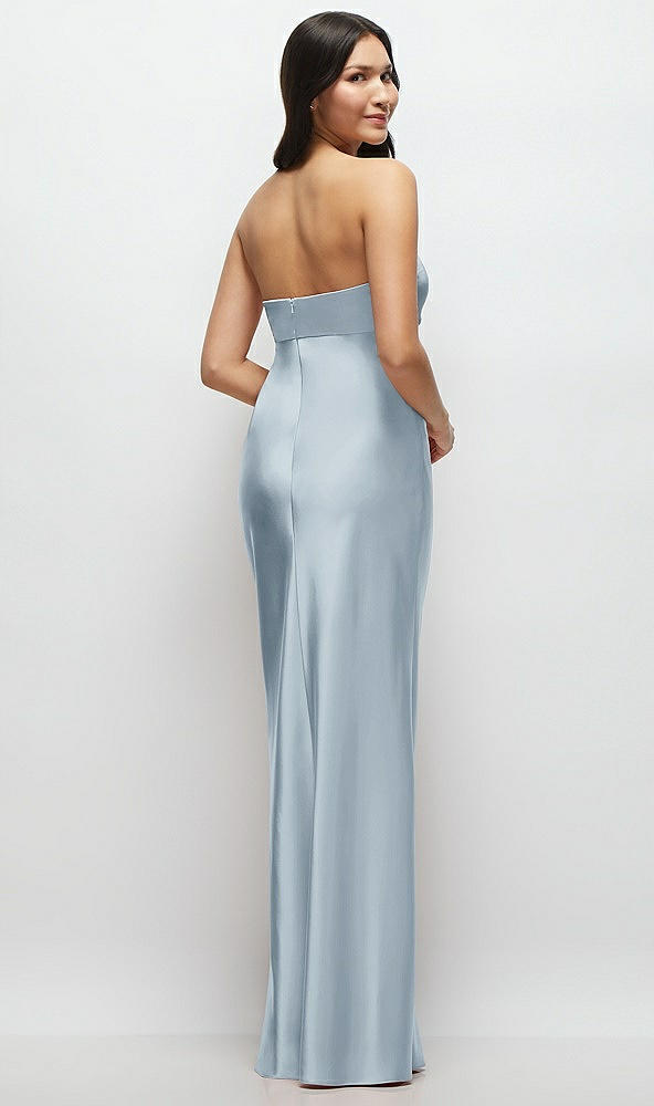 Back View - Mist Strapless Bow-Bandeau Cutout Satin Maxi Slip Dress