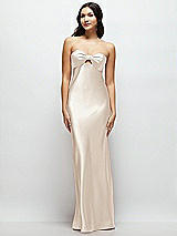 Front View Thumbnail - Oat Strapless Bow-Bandeau Cutout Satin Maxi Slip Dress