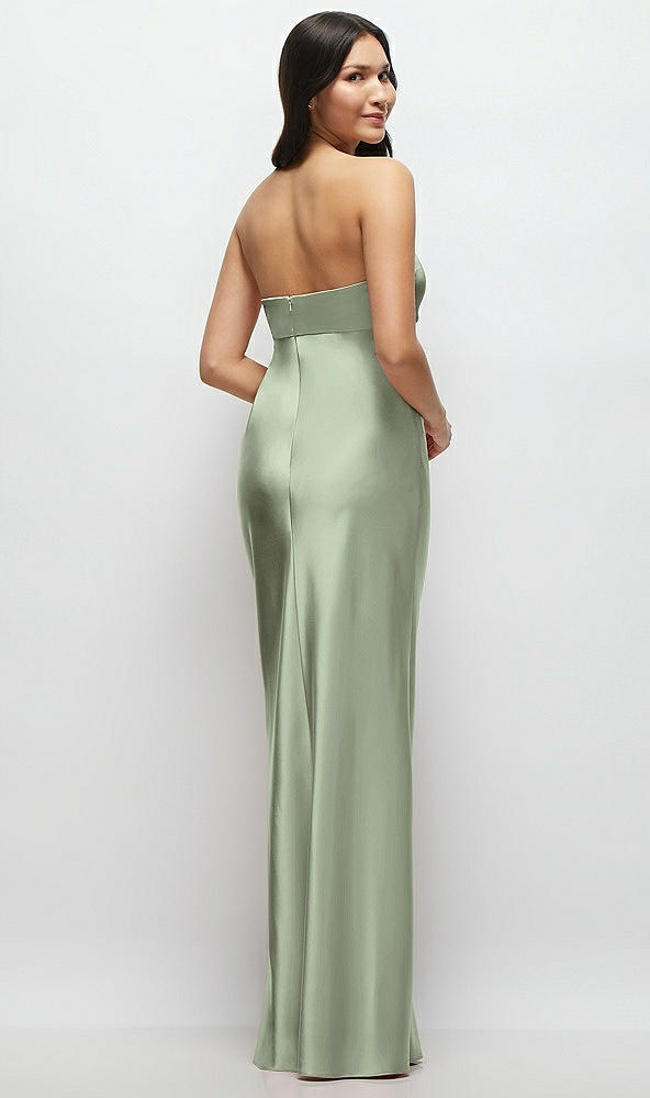 Back View - Sage Strapless Bow-Bandeau Cutout Satin Maxi Slip Dress