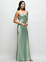 Side View Thumbnail - Seagrass Strapless Bow-Bandeau Cutout Satin Maxi Slip Dress