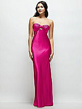 Front View Thumbnail - Think Pink Strapless Bow-Bandeau Cutout Satin Maxi Slip Dress