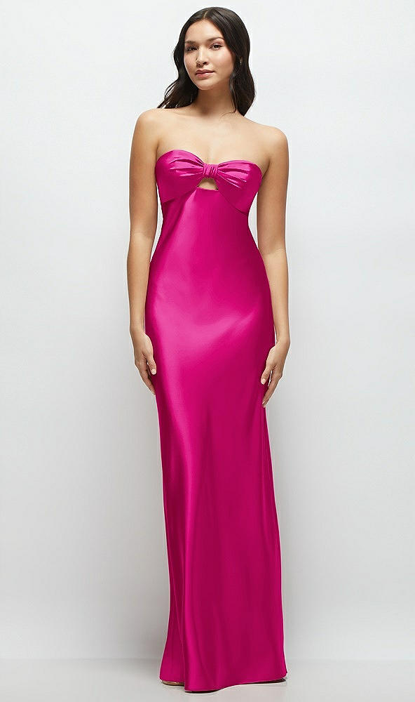 Front View - Think Pink Strapless Bow-Bandeau Cutout Satin Maxi Slip Dress