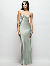 Front View Thumbnail - Willow Green Strapless Bow-Bandeau Cutout Satin Maxi Slip Dress