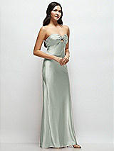 Side View Thumbnail - Willow Green Strapless Bow-Bandeau Cutout Satin Maxi Slip Dress