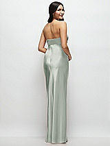 Rear View Thumbnail - Willow Green Strapless Bow-Bandeau Cutout Satin Maxi Slip Dress