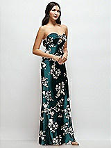 Side View Thumbnail - Vintage Primrose Evergreen Strapless Bow-Bandeau Cutout Floral Satin Maxi Slip Dress