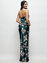 Rear View Thumbnail - Vintage Primrose Evergreen Strapless Bow-Bandeau Cutout Floral Satin Maxi Slip Dress