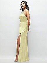 Side View Thumbnail - Butter Yellow High Halter Tie-Strap Open-Back Satin Maxi Dress