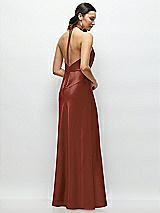 Rear View Thumbnail - Auburn Moon High Halter Tie-Strap Open-Back Satin Maxi Dress