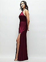 Side View Thumbnail - Cabernet High Halter Tie-Strap Open-Back Satin Maxi Dress