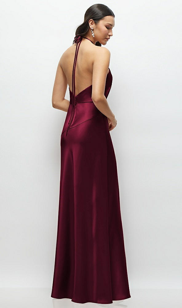 Back View - Cabernet High Halter Tie-Strap Open-Back Satin Maxi Dress