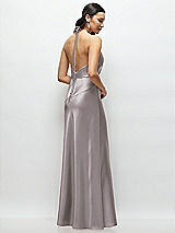 Rear View Thumbnail - Cashmere Gray High Halter Tie-Strap Open-Back Satin Maxi Dress