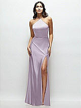 Front View Thumbnail - Lilac Haze High Halter Tie-Strap Open-Back Satin Maxi Dress