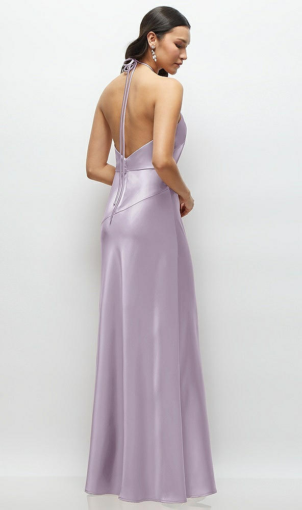 Back View - Lilac Haze High Halter Tie-Strap Open-Back Satin Maxi Dress