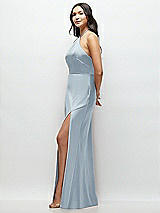 Side View Thumbnail - Mist High Halter Tie-Strap Open-Back Satin Maxi Dress