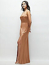 Side View Thumbnail - Toffee High Halter Tie-Strap Open-Back Satin Maxi Dress