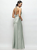 Rear View Thumbnail - Willow Green High Halter Tie-Strap Open-Back Satin Maxi Dress