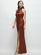 Side View Thumbnail - Auburn Moon Cowl Halter Open-Back Satin Maxi Dress