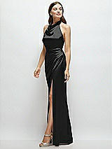 Side View Thumbnail - Black Cowl Halter Open-Back Satin Maxi Dress