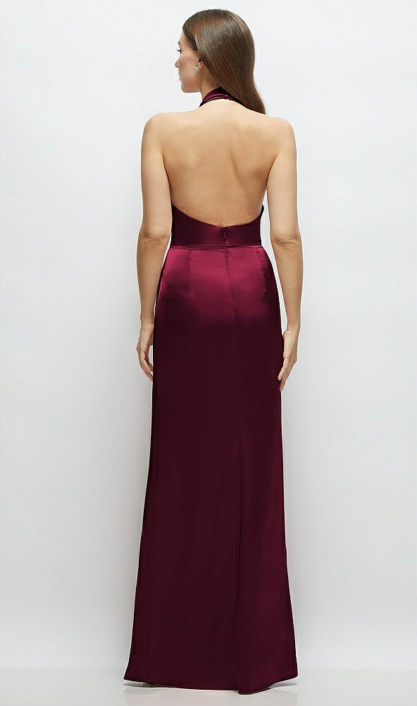 Back View - Cabernet Cowl Halter Open-Back Satin Maxi Dress