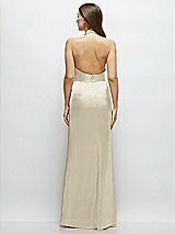 Rear View Thumbnail - Champagne Cowl Halter Open-Back Satin Maxi Dress