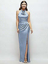 Front View Thumbnail - Cloudy Cowl Halter Open-Back Satin Maxi Dress