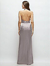 Rear View Thumbnail - Cashmere Gray Cowl Halter Open-Back Satin Maxi Dress