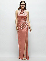 Front View Thumbnail - Desert Rose Cowl Halter Open-Back Satin Maxi Dress