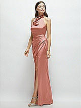 Side View Thumbnail - Desert Rose Cowl Halter Open-Back Satin Maxi Dress